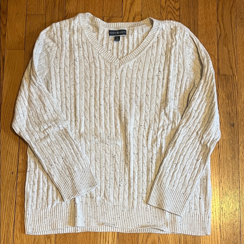 Karen Scott Cable Knit V-Neck Sweater (XL)